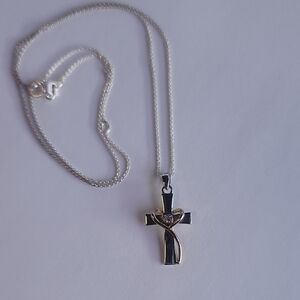 Footnotes Faith CZ 925 Silver Italy 16" Cross Pendant Necklace